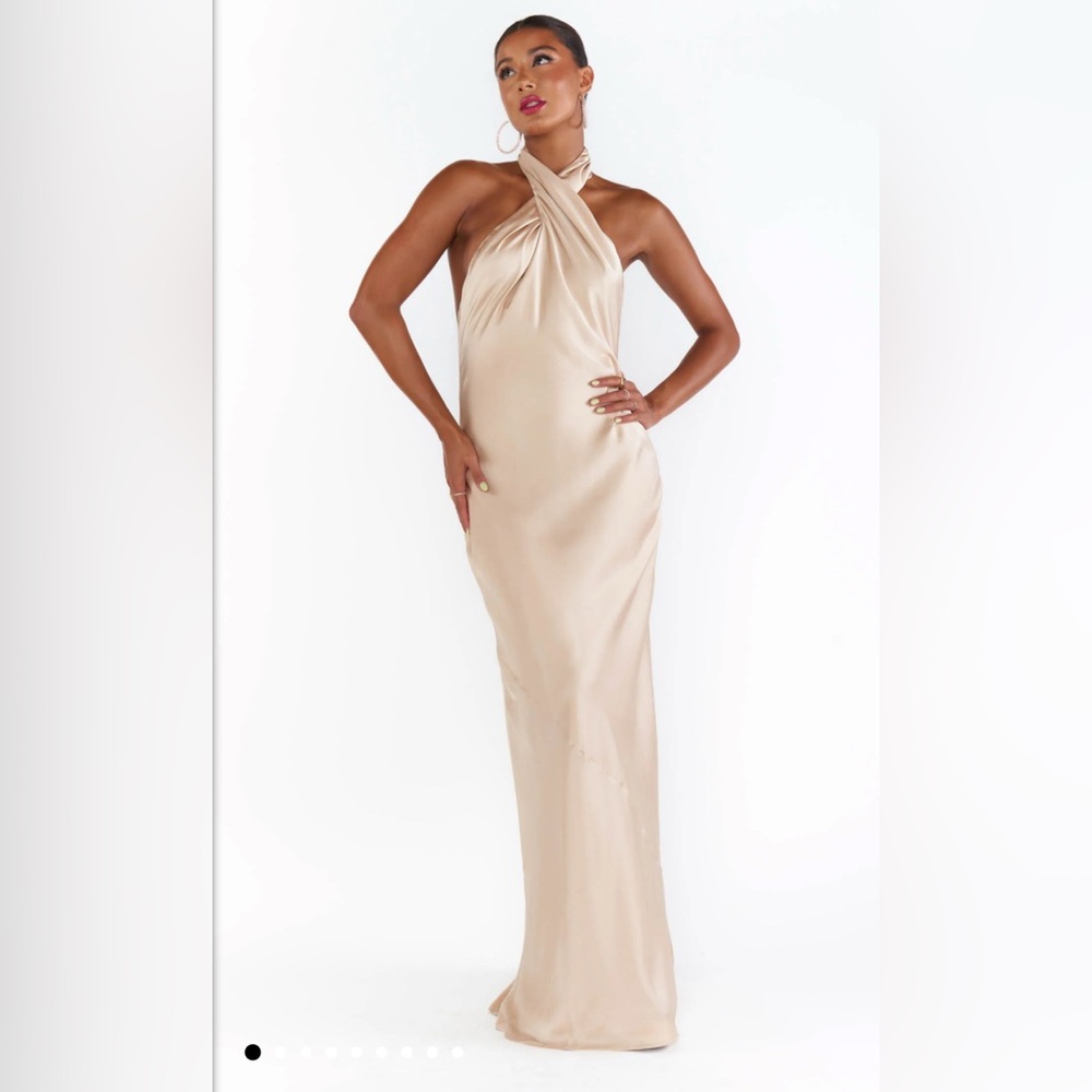 Show me your mumu jasmine halter champagne dress